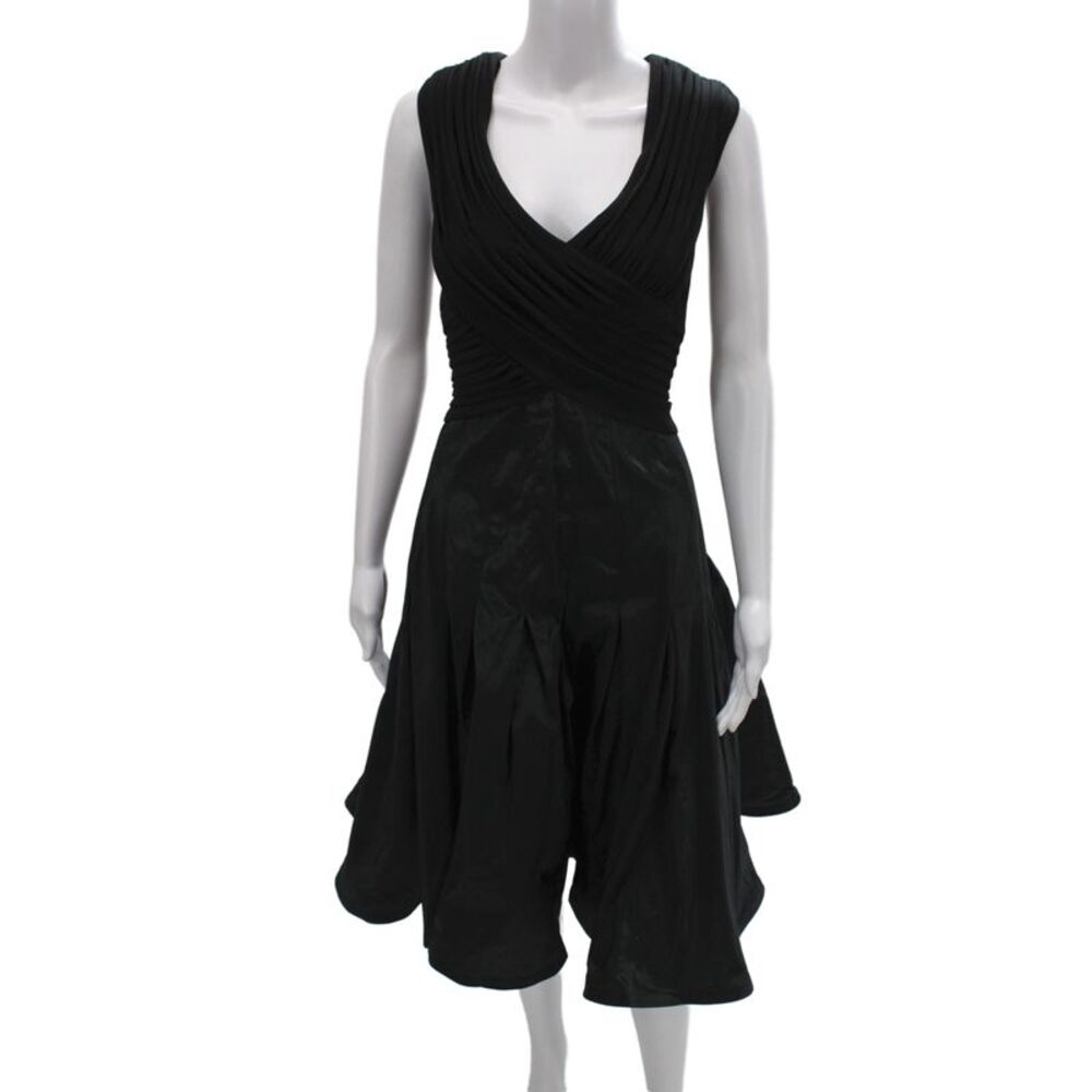 Tadashi Collection Womens Fit & Flare Dress Black V-Neck Sleeveless Size 14